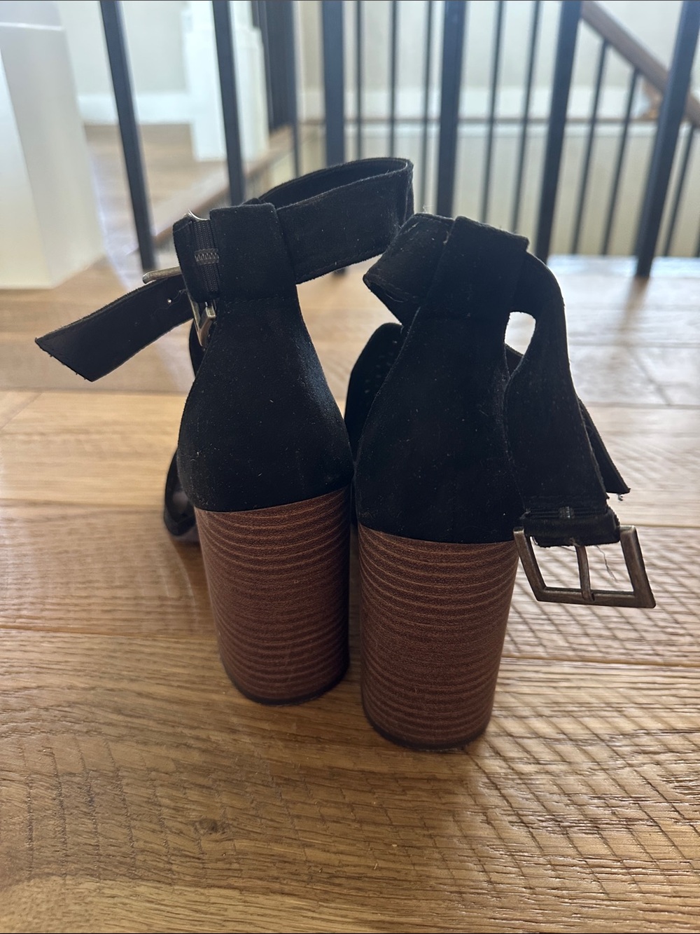 Black Suede Peep-Toe Block Heel Sandals with Ankle Strap! - Picture 8 of 10